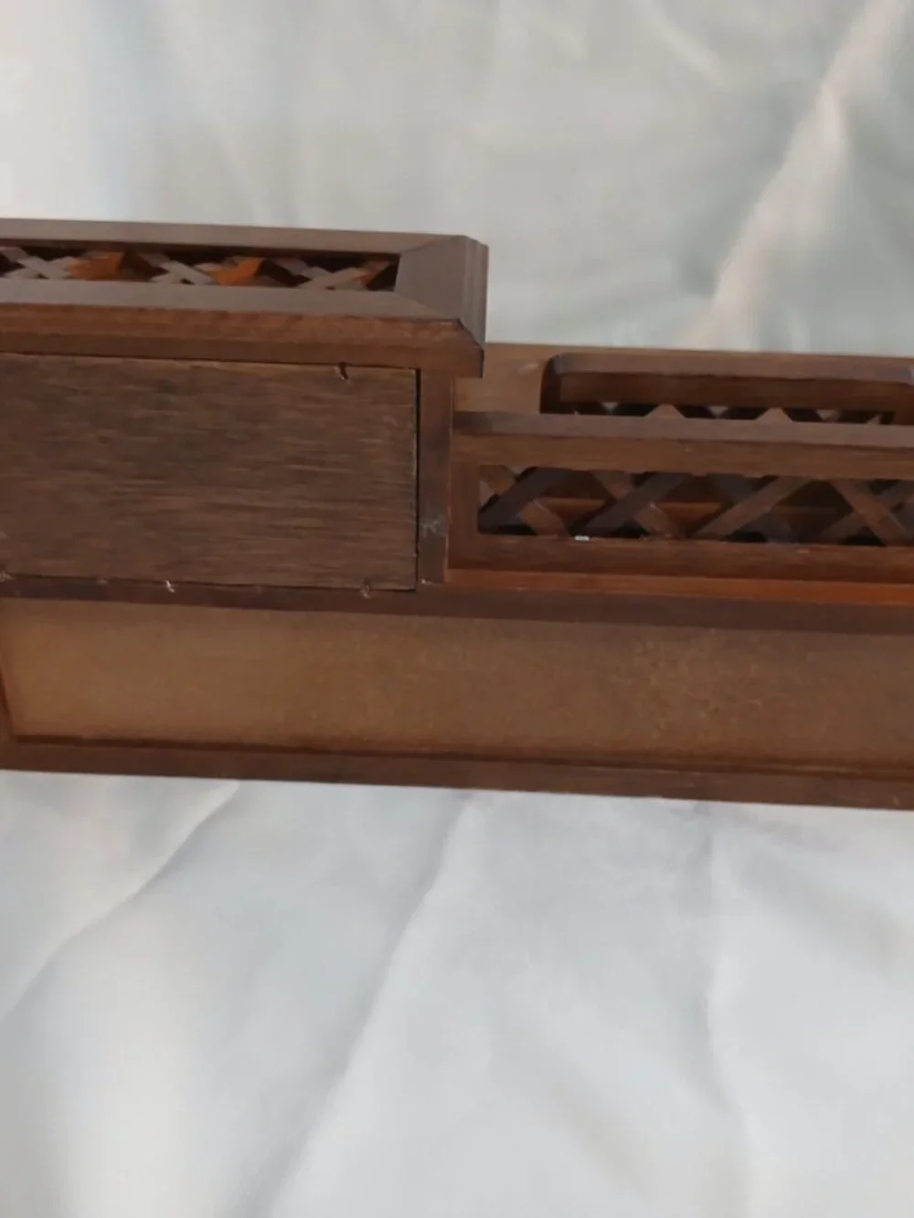 Vintage Mont. Wards Wooden Valet Box with Roll Top Compartment